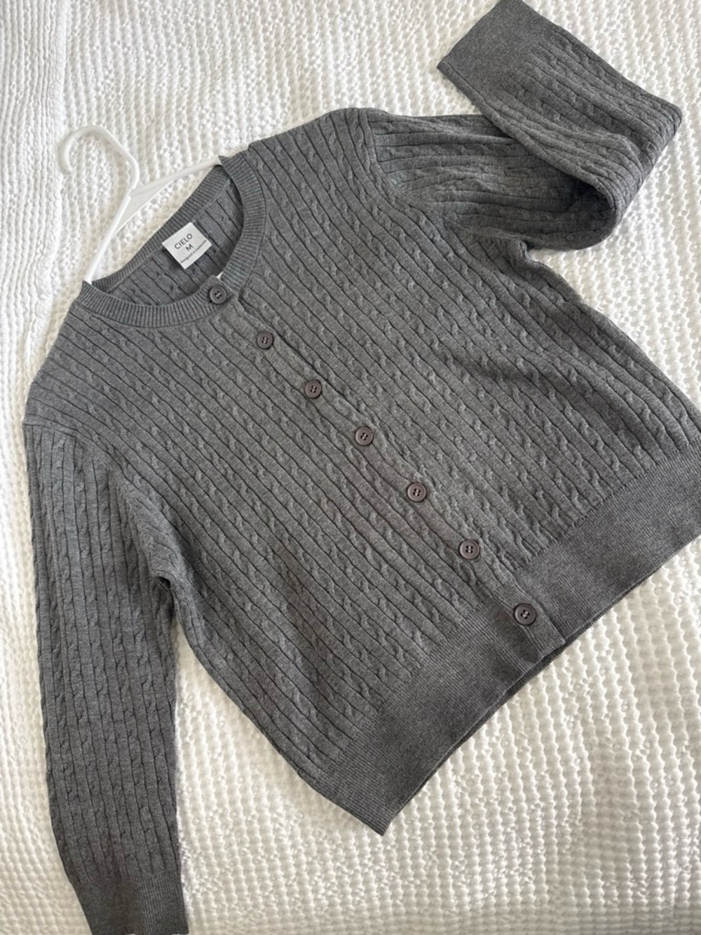 Cielo Gray Cable Knit Button-Front Cardigan